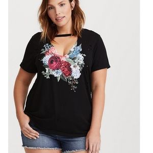 Torrid Black Floral Choker Tee